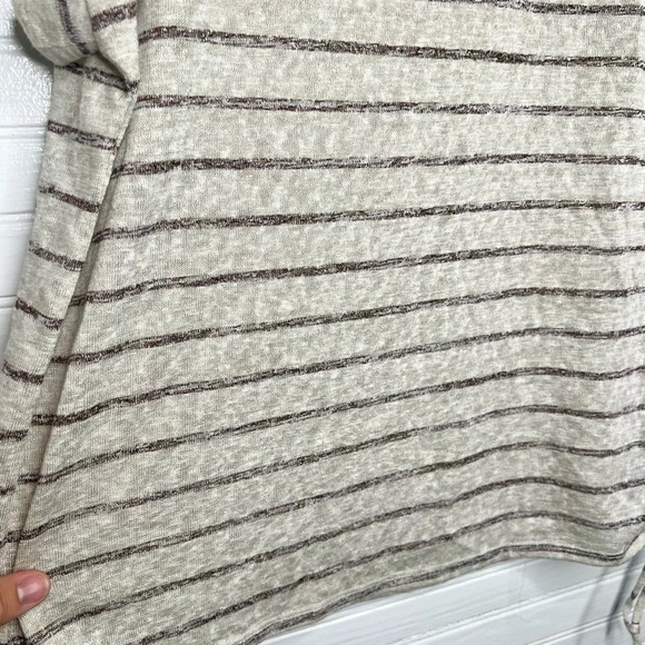Caslon Women Beige Striped Short Sleeve Drawstring T-Shirt Size L Oatmeal - Picture 6 of 11